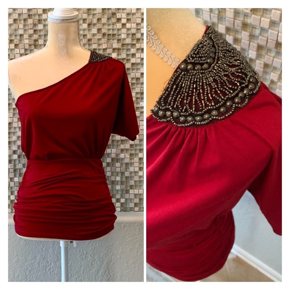 Gianni Bini one shoulder beaded top Sz S